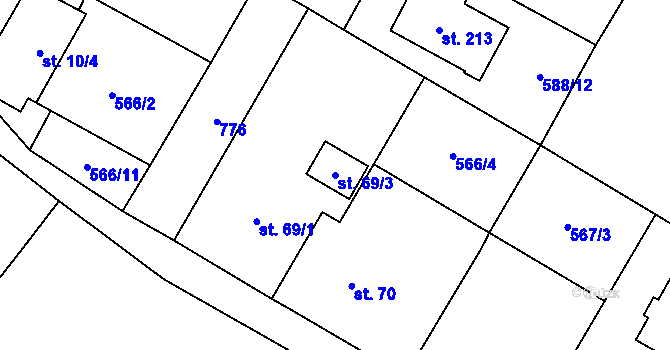 Parcela st. 69/3 v KÚ Krahulčí u Telče, Katastrální mapa