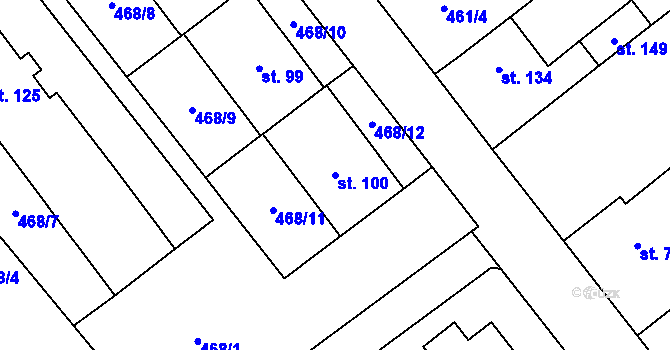 Parcela st. 100 v KÚ Krahulčí u Telče, Katastrální mapa