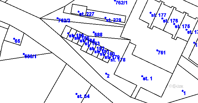 Parcela st. 180 v KÚ Krahulčí u Telče, Katastrální mapa