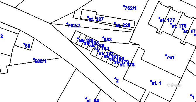 Parcela st. 182 v KÚ Krahulčí u Telče, Katastrální mapa