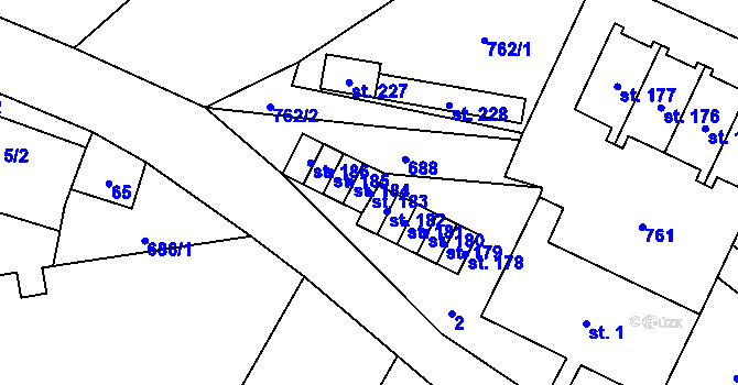 Parcela st. 183 v KÚ Krahulčí u Telče, Katastrální mapa