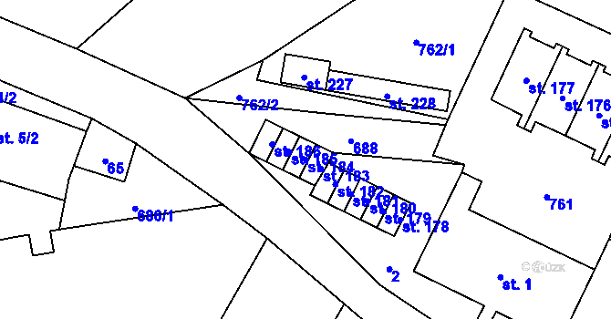 Parcela st. 184 v KÚ Krahulčí u Telče, Katastrální mapa