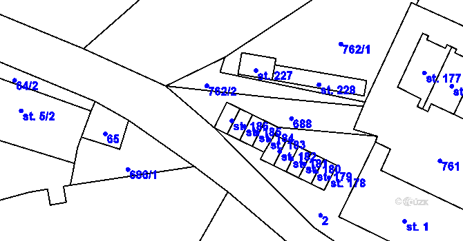 Parcela st. 186 v KÚ Krahulčí u Telče, Katastrální mapa
