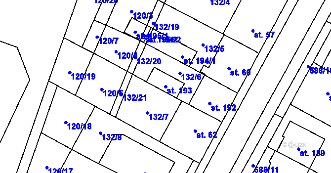 Parcela st. 193 v KÚ Krahulčí u Telče, Katastrální mapa