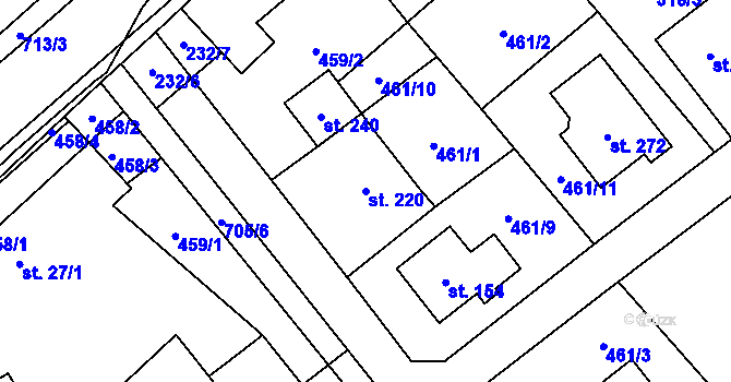 Parcela st. 220 v KÚ Krahulčí u Telče, Katastrální mapa