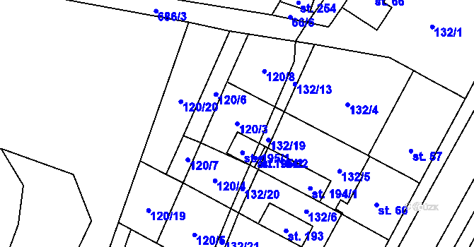 Parcela st. 120/3 v KÚ Krahulčí u Telče, Katastrální mapa