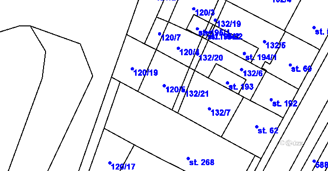 Parcela st. 120/5 v KÚ Krahulčí u Telče, Katastrální mapa