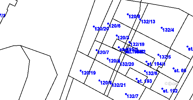 Parcela st. 120/7 v KÚ Krahulčí u Telče, Katastrální mapa