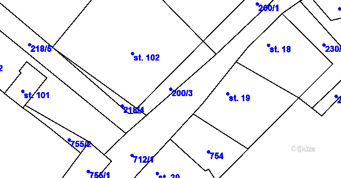 Parcela st. 200/3 v KÚ Krahulčí u Telče, Katastrální mapa