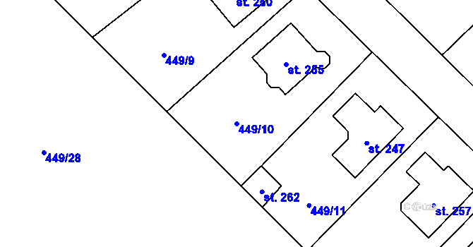 Parcela st. 449/10 v KÚ Krahulčí u Telče, Katastrální mapa