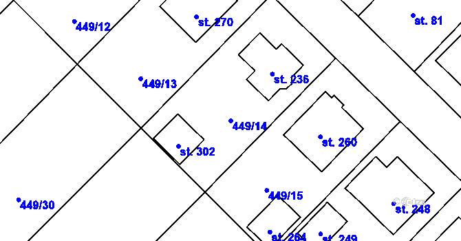 Parcela st. 449/14 v KÚ Krahulčí u Telče, Katastrální mapa