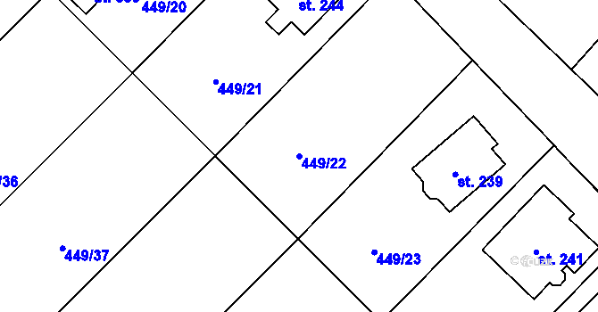 Parcela st. 449/22 v KÚ Krahulčí u Telče, Katastrální mapa