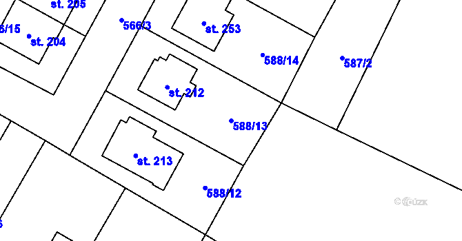 Parcela st. 588/13 v KÚ Krahulčí u Telče, Katastrální mapa