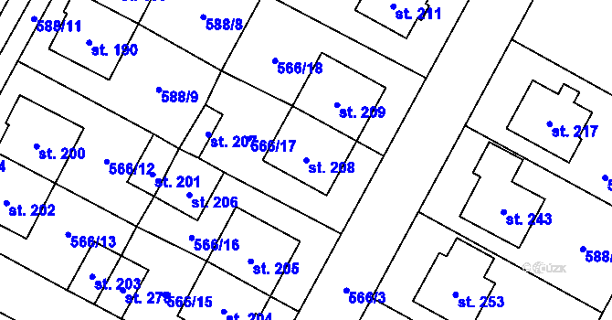 Parcela st. 208 v KÚ Krahulčí u Telče, Katastrální mapa