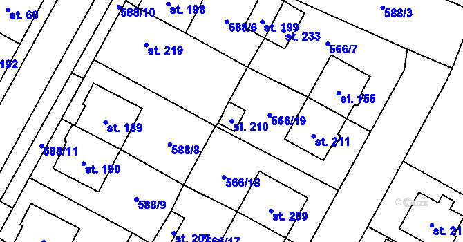 Parcela st. 210 v KÚ Krahulčí u Telče, Katastrální mapa