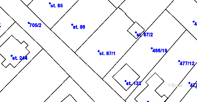 Parcela st. 87/1 v KÚ Krahulčí u Telče, Katastrální mapa