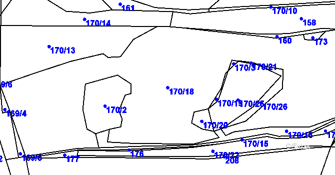 Parcela st. 170/18 v KÚ Krahulčí u Telče, Katastrální mapa