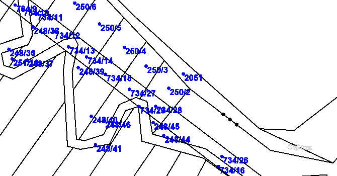 Parcela st. 250/2 v KÚ Krahulčí u Telče, Katastrální mapa