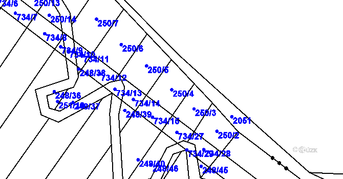 Parcela st. 250/4 v KÚ Krahulčí u Telče, Katastrální mapa