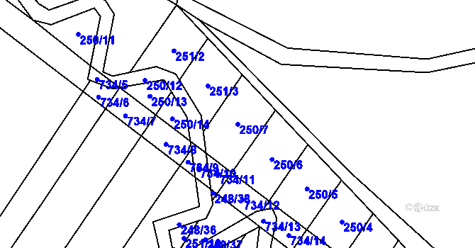 Parcela st. 250/7 v KÚ Krahulčí u Telče, Katastrální mapa