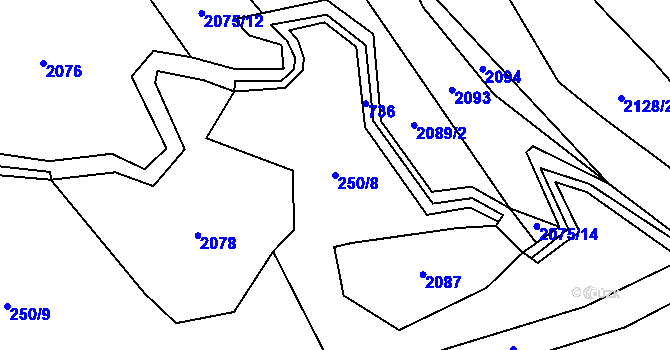 Parcela st. 250/8 v KÚ Krahulčí u Telče, Katastrální mapa