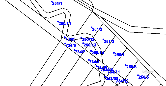 Parcela st. 250/13 v KÚ Krahulčí u Telče, Katastrální mapa