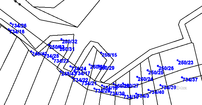 Parcela st. 250/15 v KÚ Krahulčí u Telče, Katastrální mapa