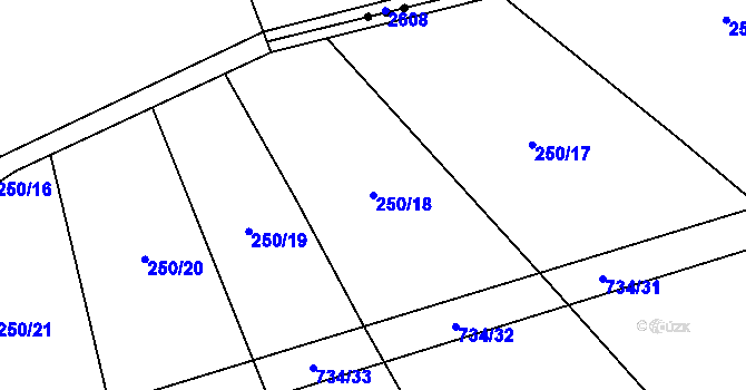 Parcela st. 250/18 v KÚ Krahulčí u Telče, Katastrální mapa