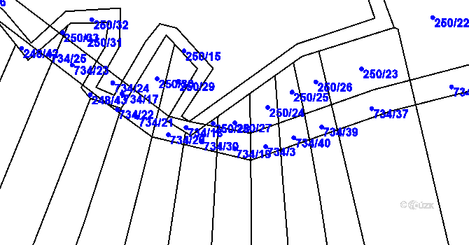 Parcela st. 250/27 v KÚ Krahulčí u Telče, Katastrální mapa