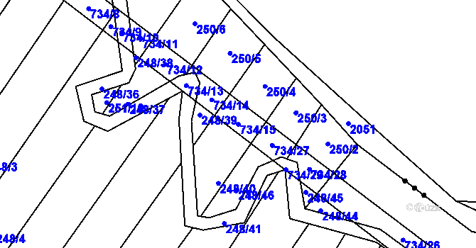 Parcela st. 734/15 v KÚ Krahulčí u Telče, Katastrální mapa