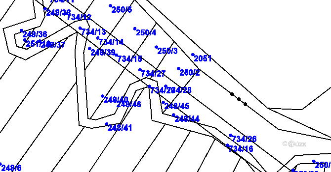 Parcela st. 734/28 v KÚ Krahulčí u Telče, Katastrální mapa