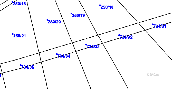 Parcela st. 734/33 v KÚ Krahulčí u Telče, Katastrální mapa