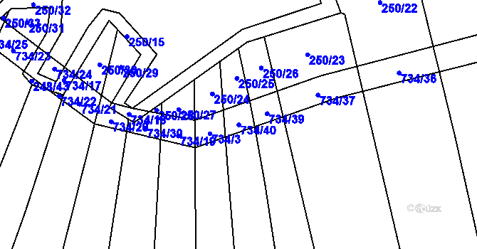 Parcela st. 734/40 v KÚ Krahulčí u Telče, Katastrální mapa