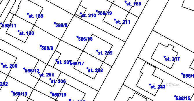 Parcela st. 209 v KÚ Krahulčí u Telče, Katastrální mapa