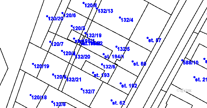 Parcela st. 194/1 v KÚ Krahulčí u Telče, Katastrální mapa