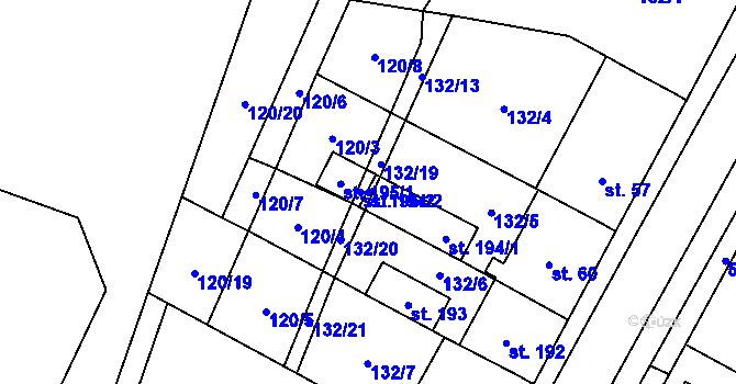 Parcela st. 194/2 v KÚ Krahulčí u Telče, Katastrální mapa