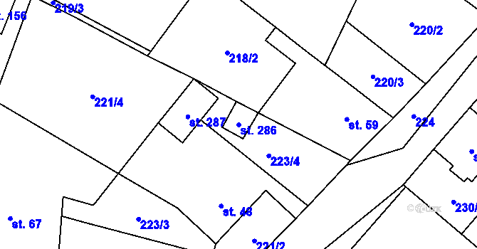 Parcela st. 286 v KÚ Krahulčí u Telče, Katastrální mapa