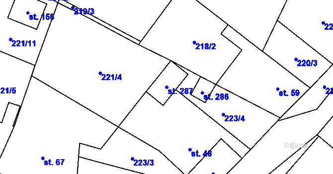 Parcela st. 287 v KÚ Krahulčí u Telče, Katastrální mapa