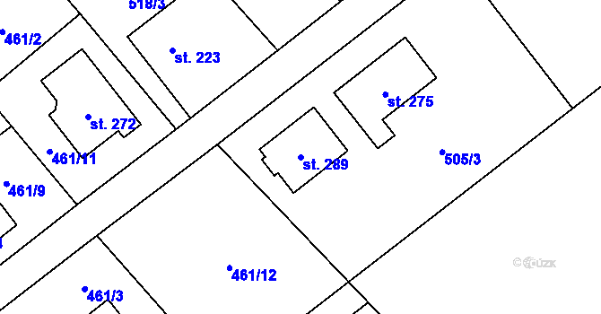 Parcela st. 289 v KÚ Krahulčí u Telče, Katastrální mapa