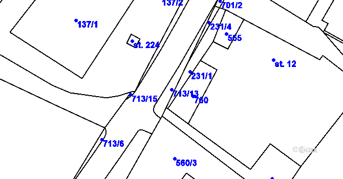 Parcela st. 713/13 v KÚ Krahulčí u Telče, Katastrální mapa