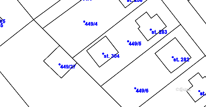 Parcela st. 304 v KÚ Krahulčí u Telče, Katastrální mapa