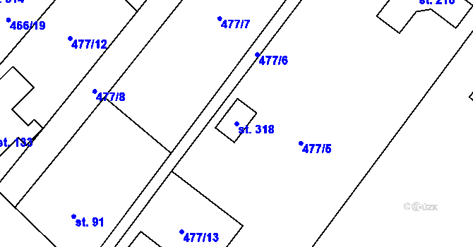 Parcela st. 318 v KÚ Krahulčí u Telče, Katastrální mapa