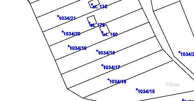 Parcela st. 1034/18 v KÚ Krahulov, Katastrální mapa