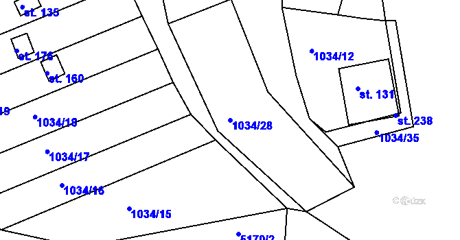 Parcela st. 1034/28 v KÚ Krahulov, Katastrální mapa