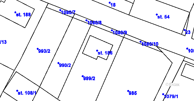 Parcela st. 186 v KÚ Krahulov, Katastrální mapa