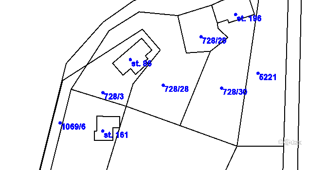 Parcela st. 728/28 v KÚ Krahulov, Katastrální mapa