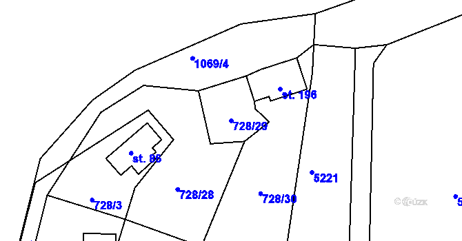 Parcela st. 728/29 v KÚ Krahulov, Katastrální mapa