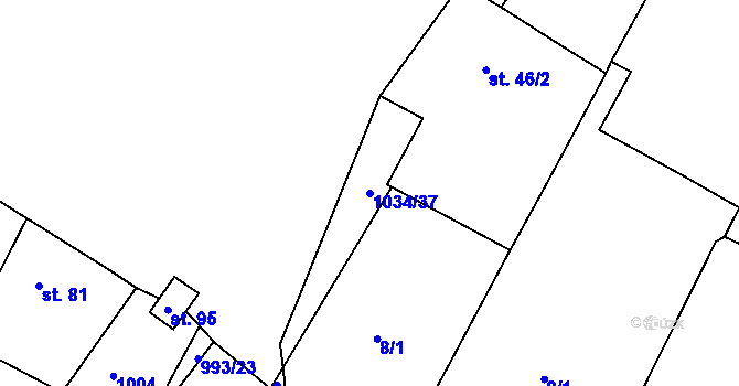 Parcela st. 1034/37 v KÚ Krahulov, Katastrální mapa