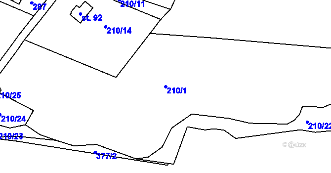 Parcela st. 210/1 v KÚ Hrádek u Krajkové, Katastrální mapa