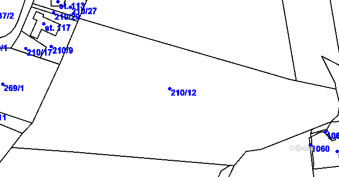 Parcela st. 210/12 v KÚ Hrádek u Krajkové, Katastrální mapa